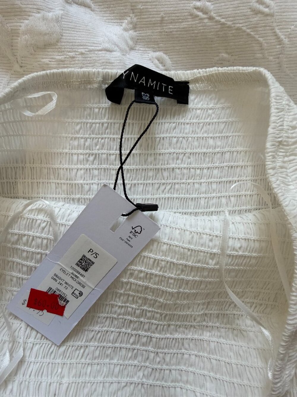 NWT Dynamite White Smocked Eyelet Tiered Midi Dress Size S - Picture 2 of 4